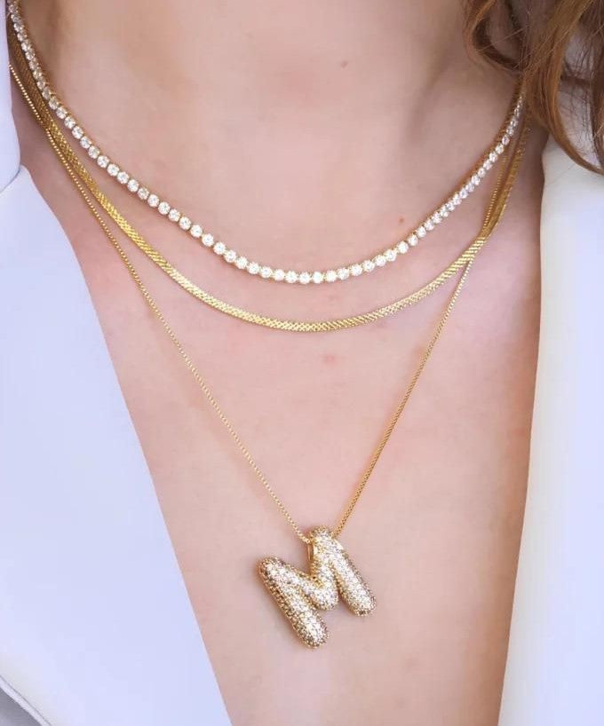 18k Gold Plated Bubble Initial Necklace