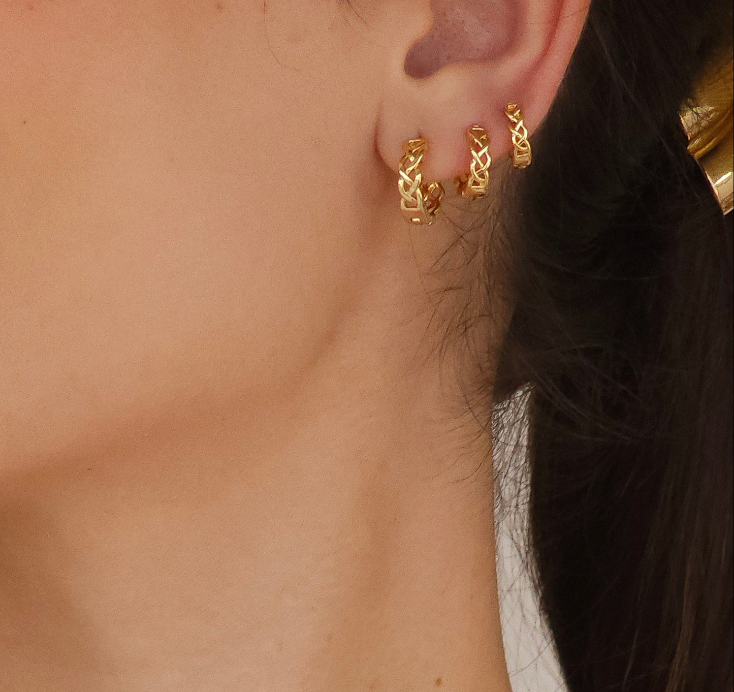 18k Gold Plated Braided Huggie Hoop Earrings