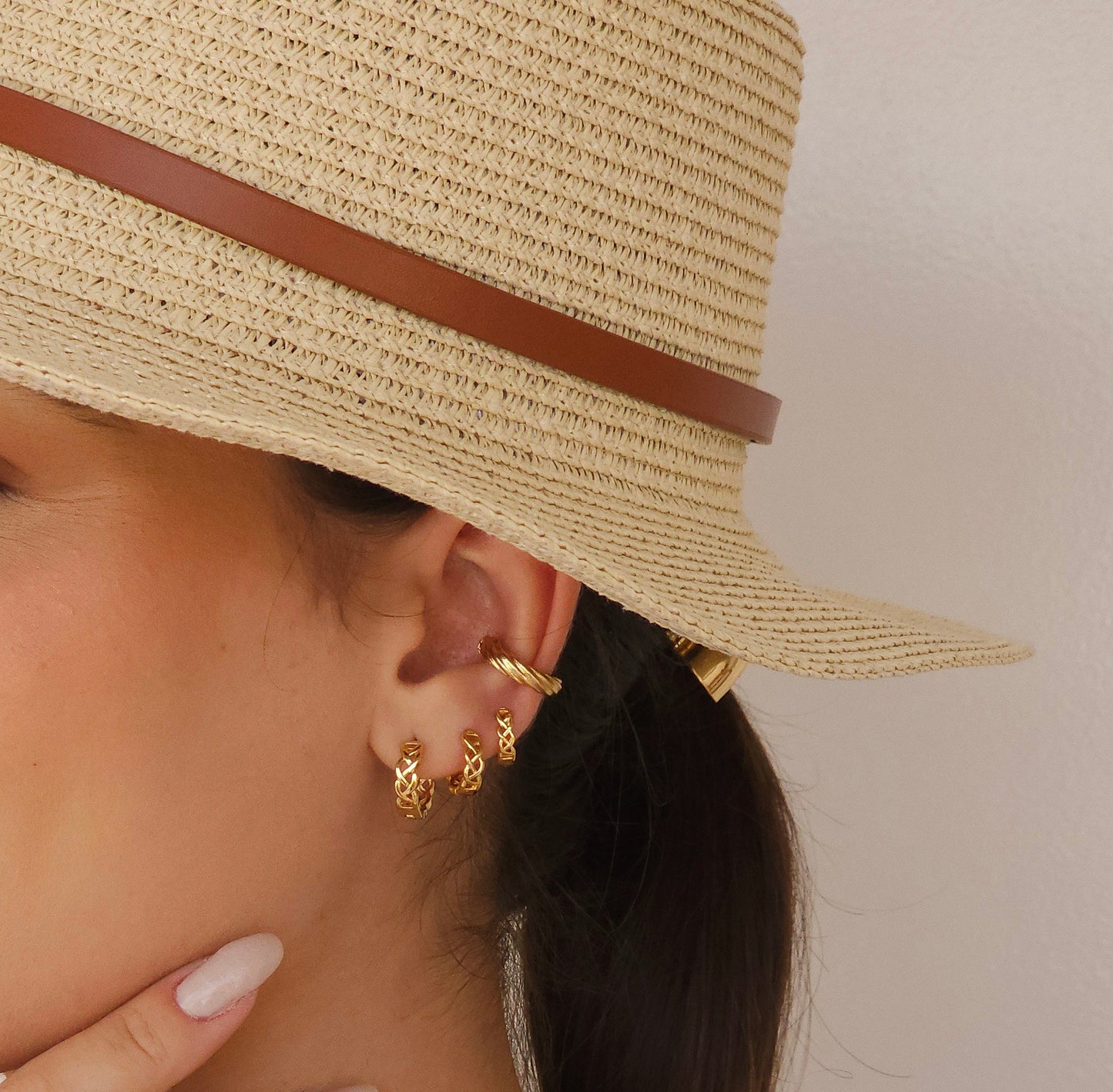 18k Gold Plated Braided Huggie Hoop Earrings