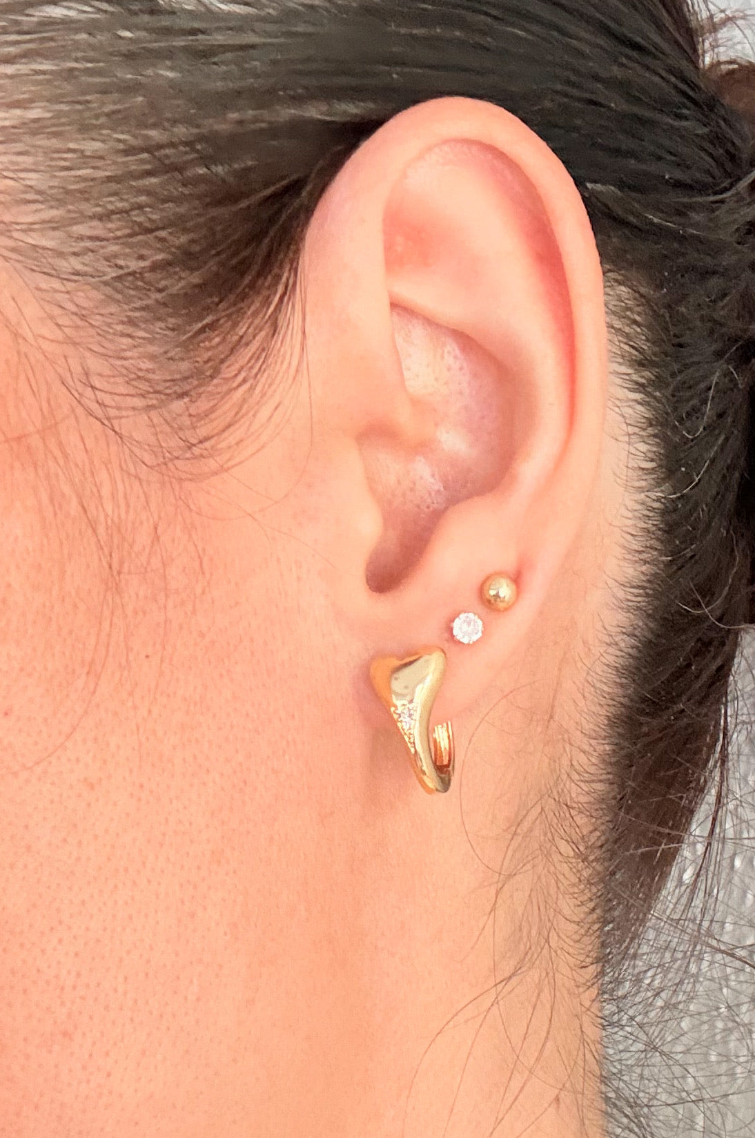 18k Gold Plated Heart Huggie Earrings