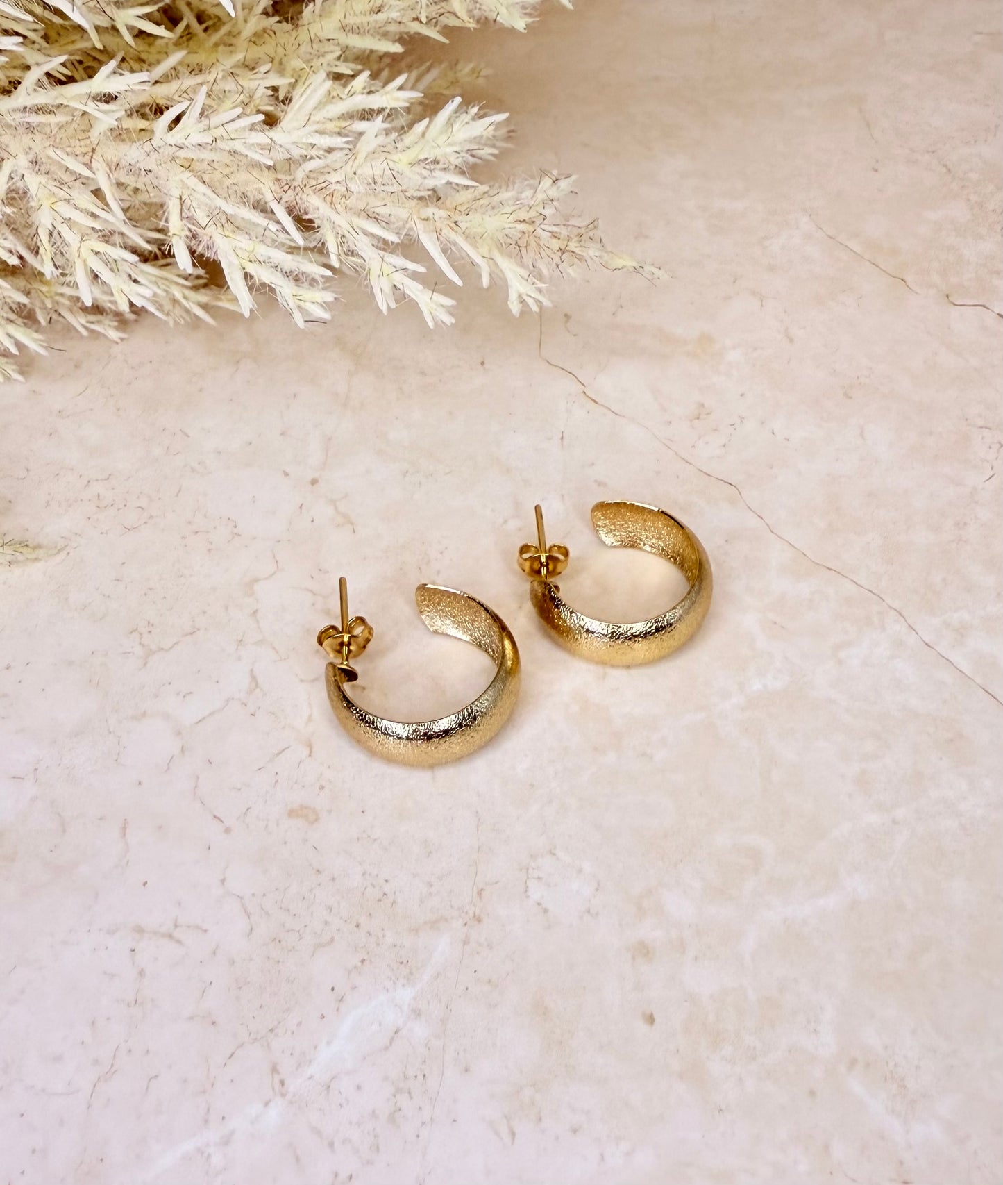 18K Gold Plated Textured Hoop Earring