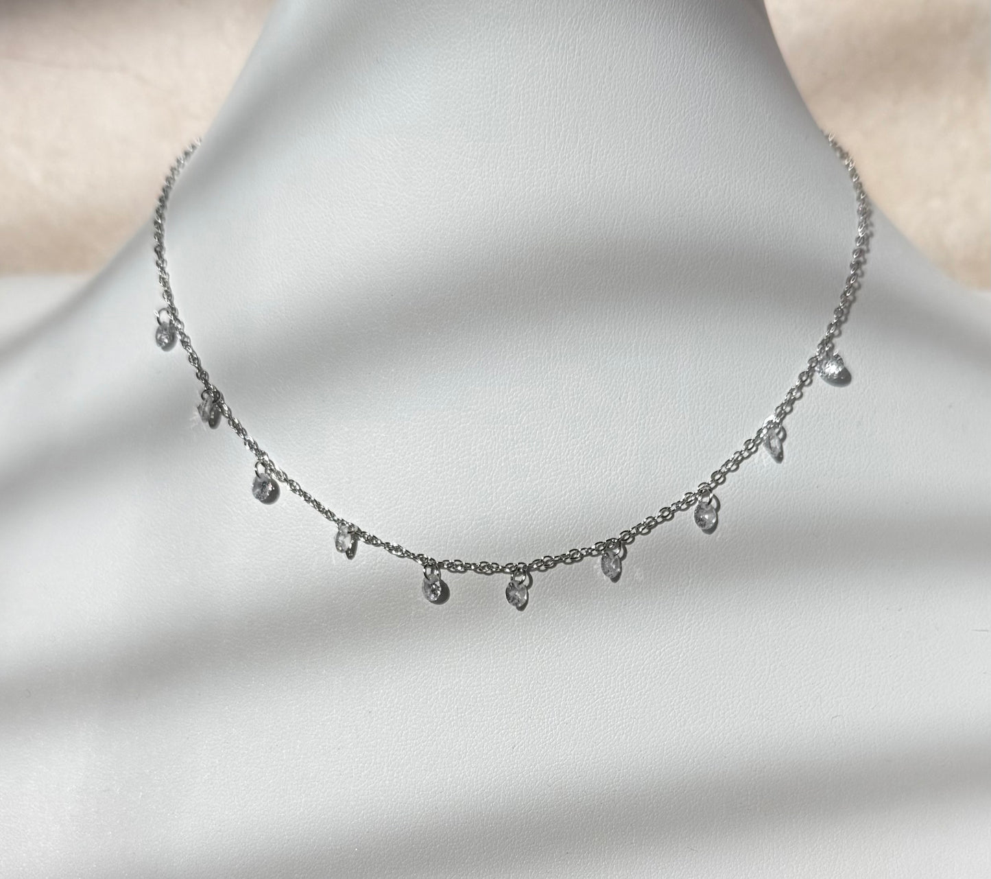 18k Gold/ Rhodiium Plated Delicate Choker with Zirconias