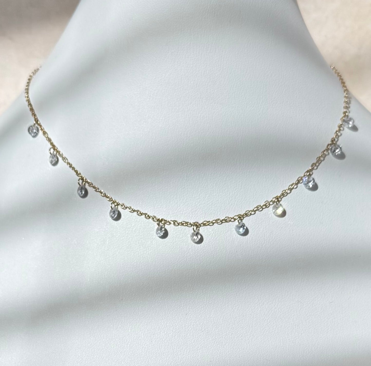 18k Gold/ Rhodiium Plated Delicate Choker with Zirconias