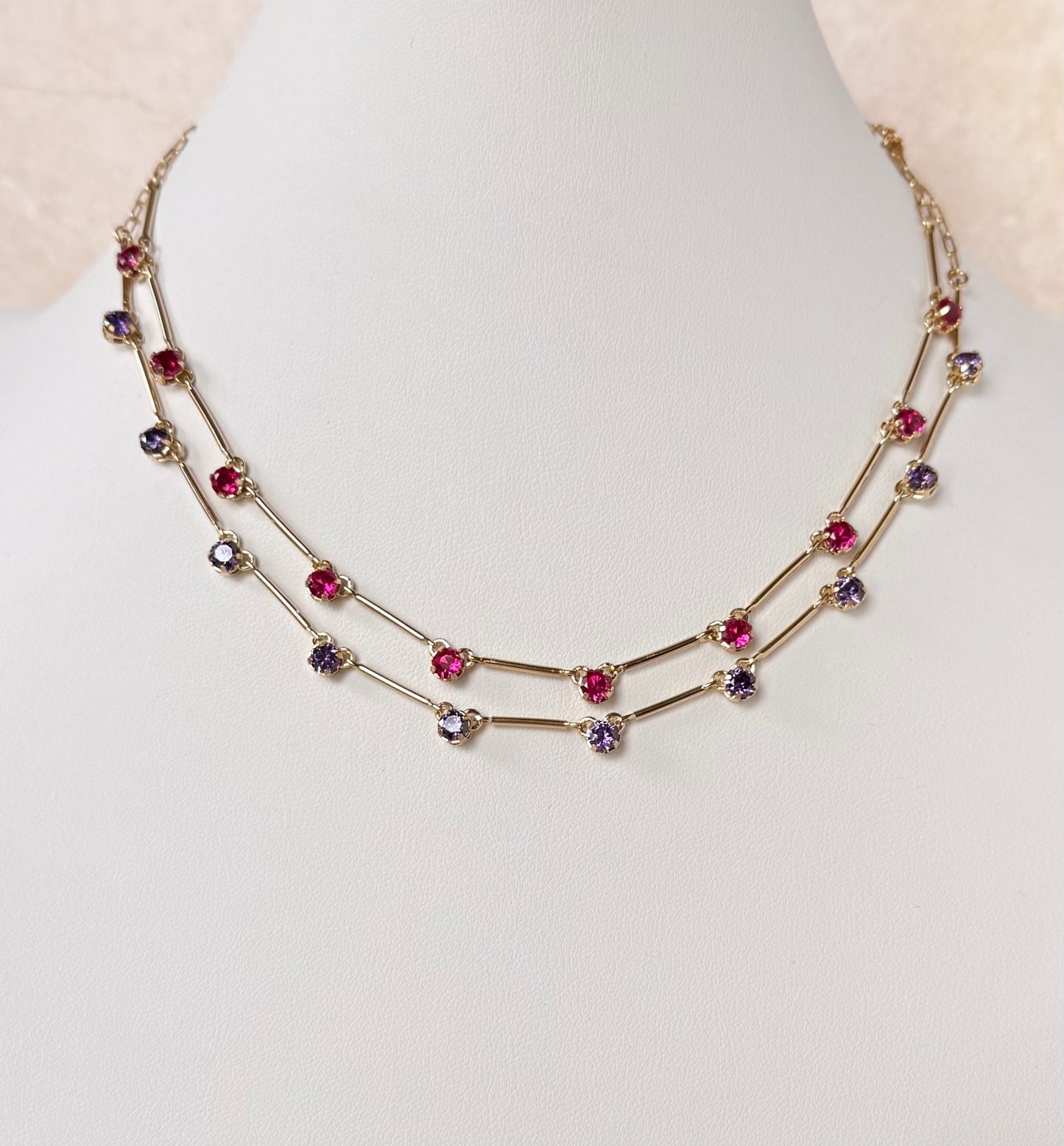 18k Gold Plated Tube Chain Choker with CZ