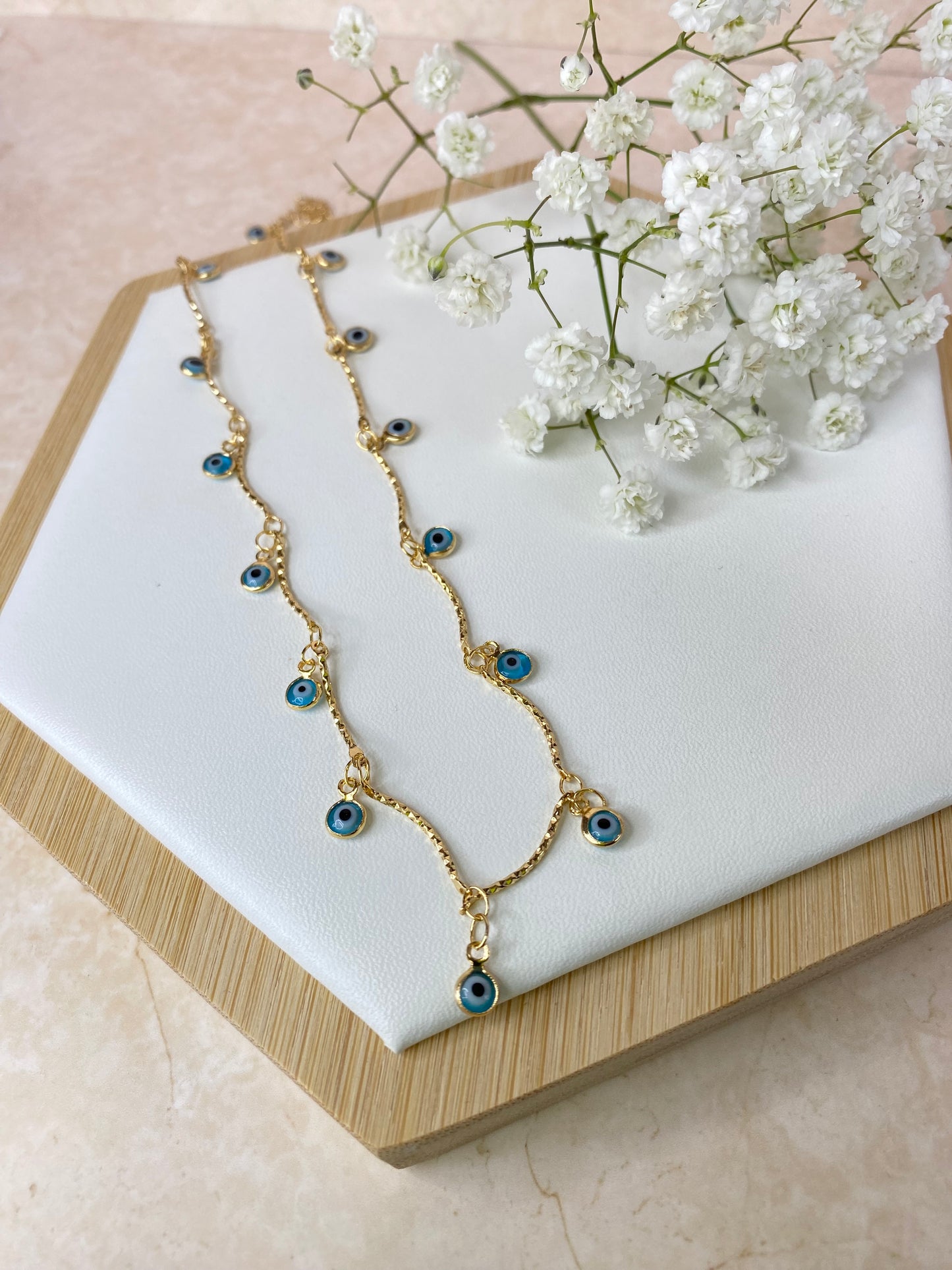 18k Gold Plated Evil Eye Bar Link Chain Choker