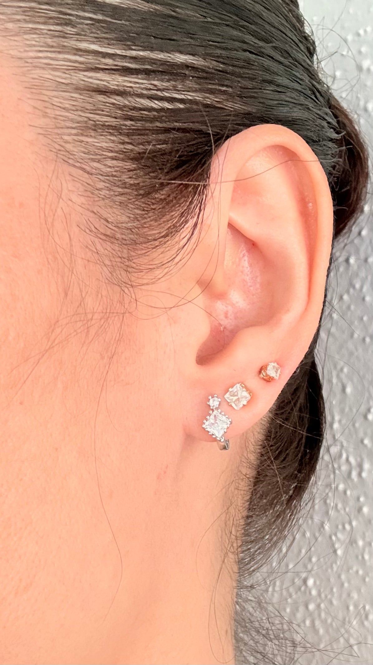Rhodium Plated Mini Triangle Huggie Hoop Earrings