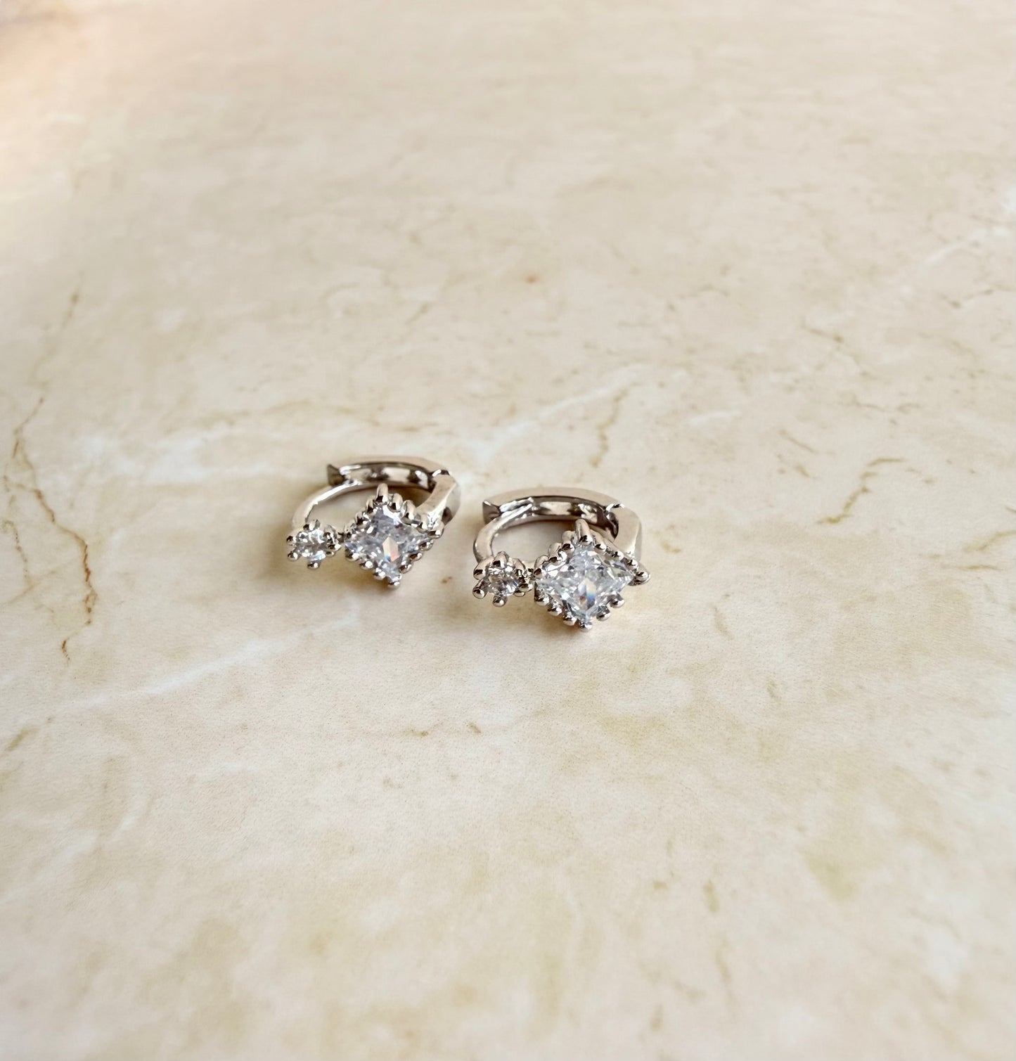 Rhodium Plated Mini Triangle Huggie Hoop Earrings