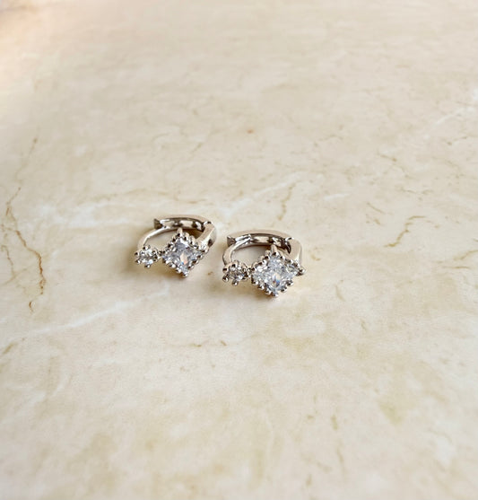 Rhodium Plated Mini Triangle Huggie Hoop Earrings