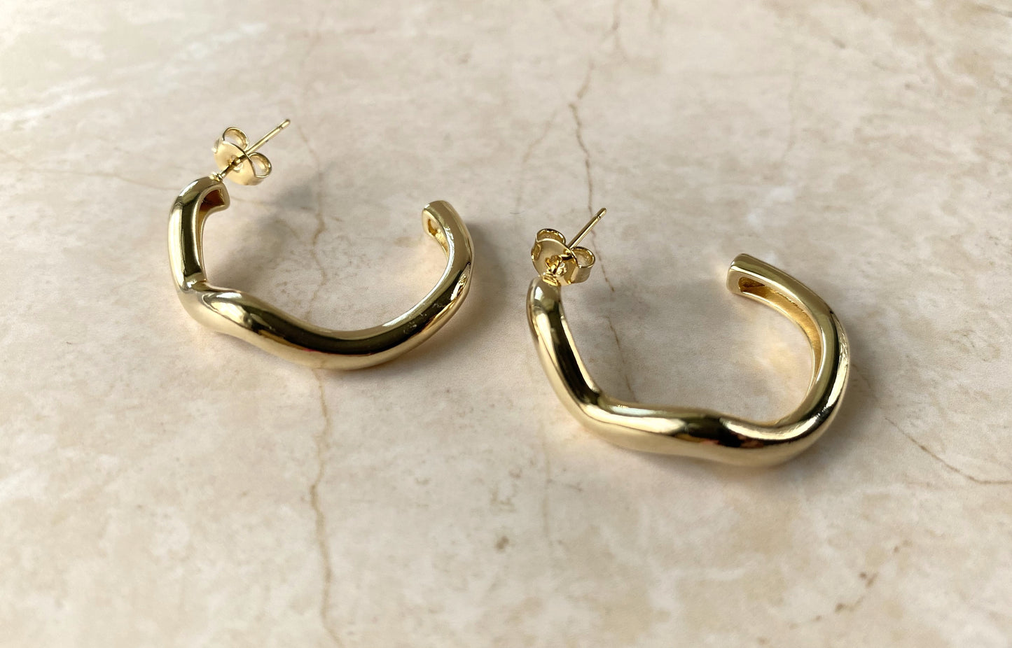 18K Gold Plated Medium Modern Organic Hoop Earring