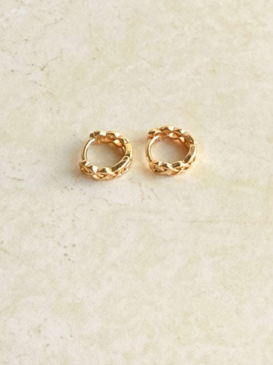 18k Gold Plated Braided Huggie Hoop Earrings
