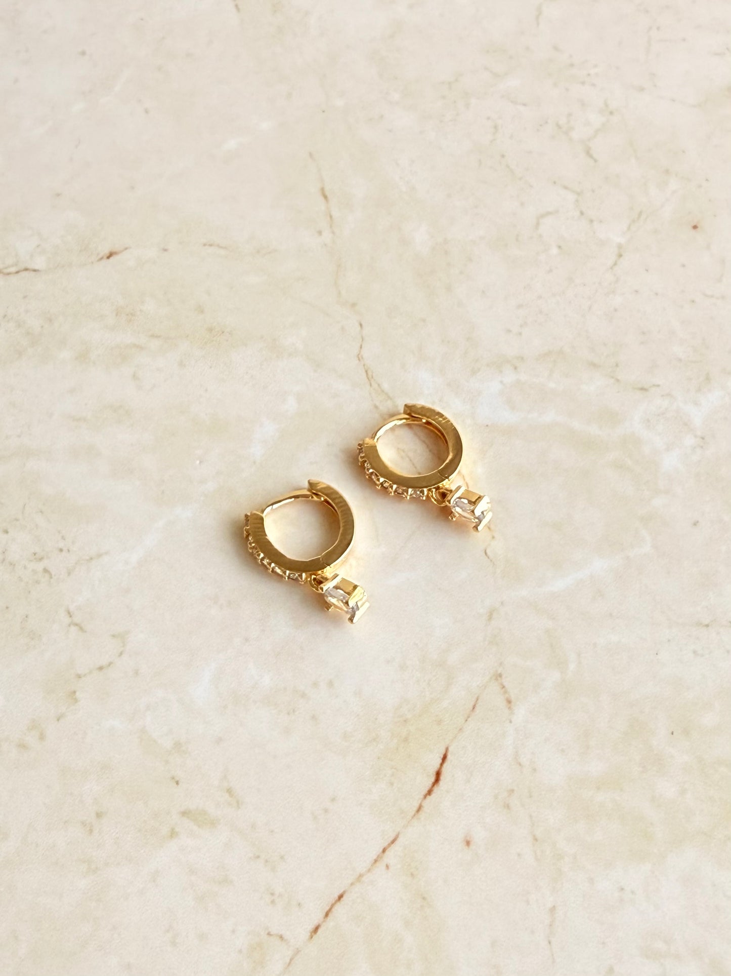 18k Gold Plated Delicate Cubic Zirconia Dangle Hoop Earrings