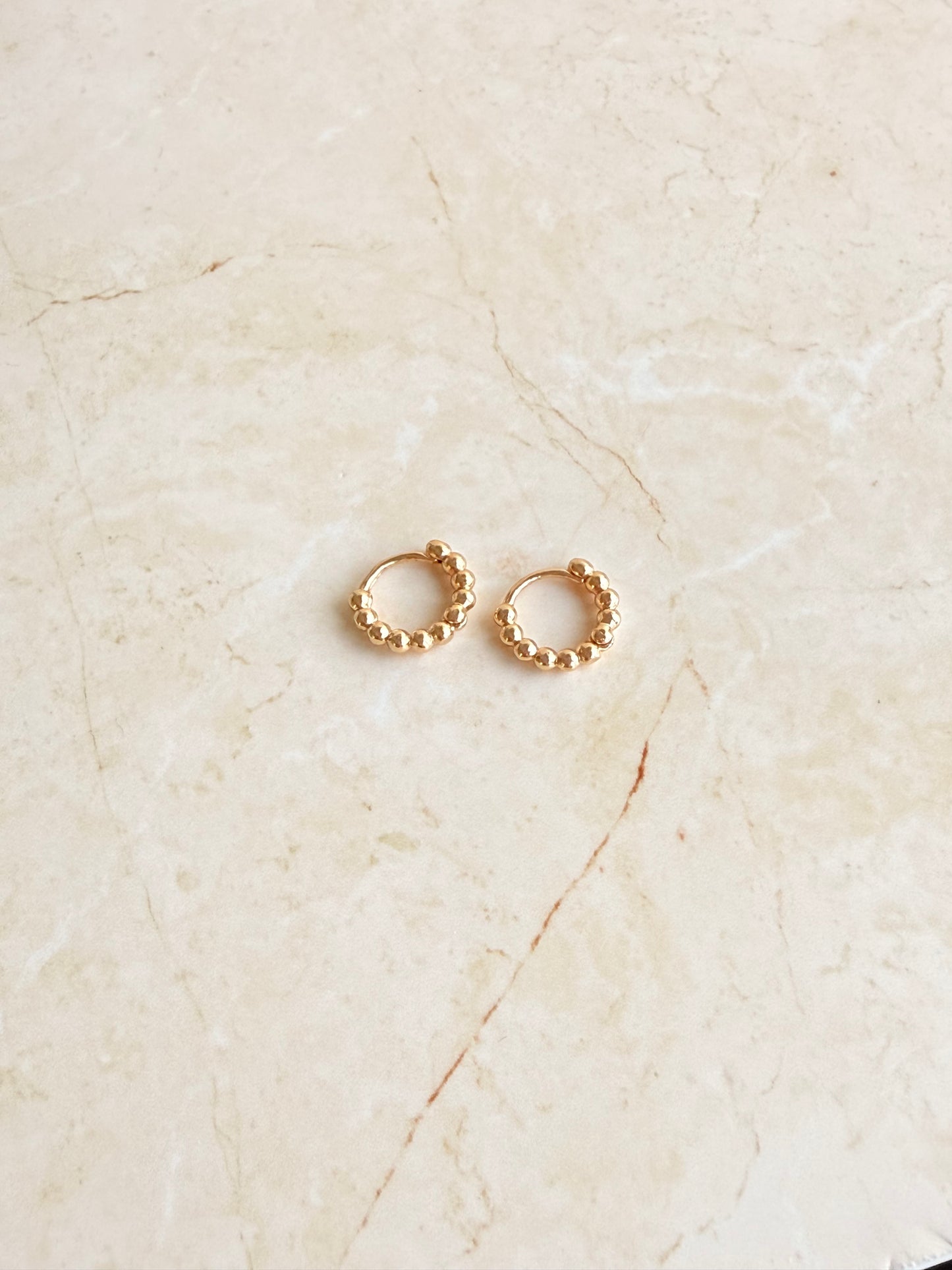 18k Gold Plated Beaded Ball Huggie Hoop Earrings