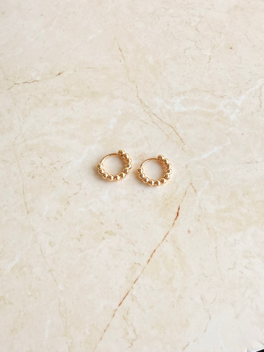 18k Gold Plated Beaded Ball Huggie Hoop Earrings