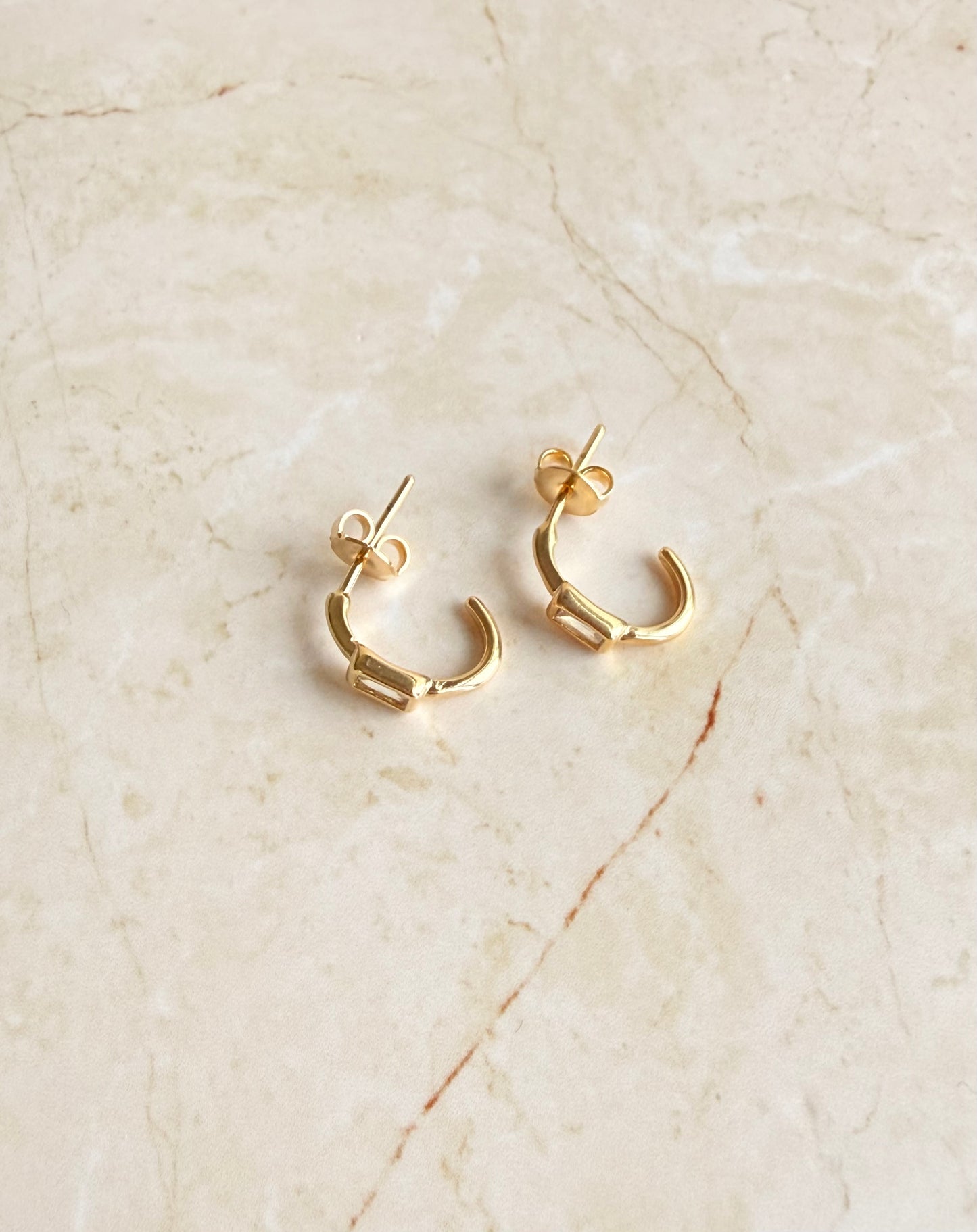 18k Gold Plated Open Hoop with CZ Baguette Earrings