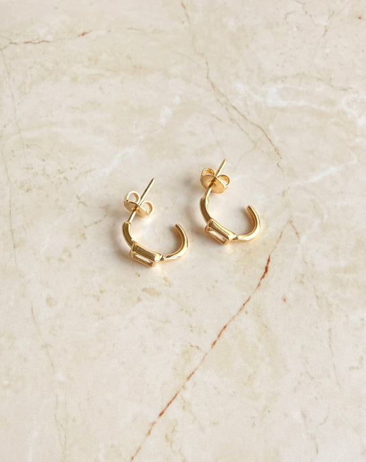 18k Gold Plated Open Hoop with CZ Baguette Earrings