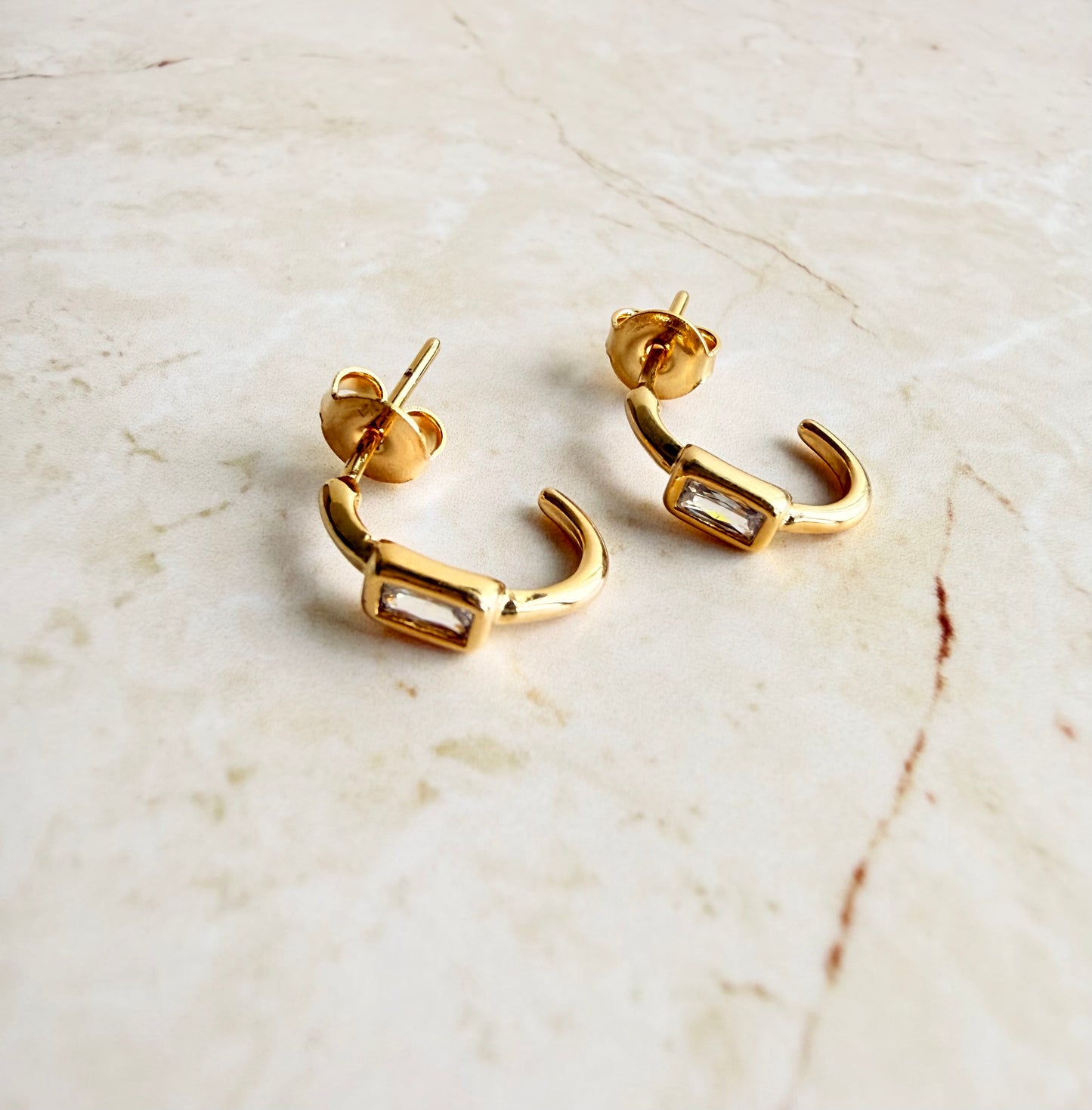 18k Gold Plated Open Hoop with CZ Baguette Earrings