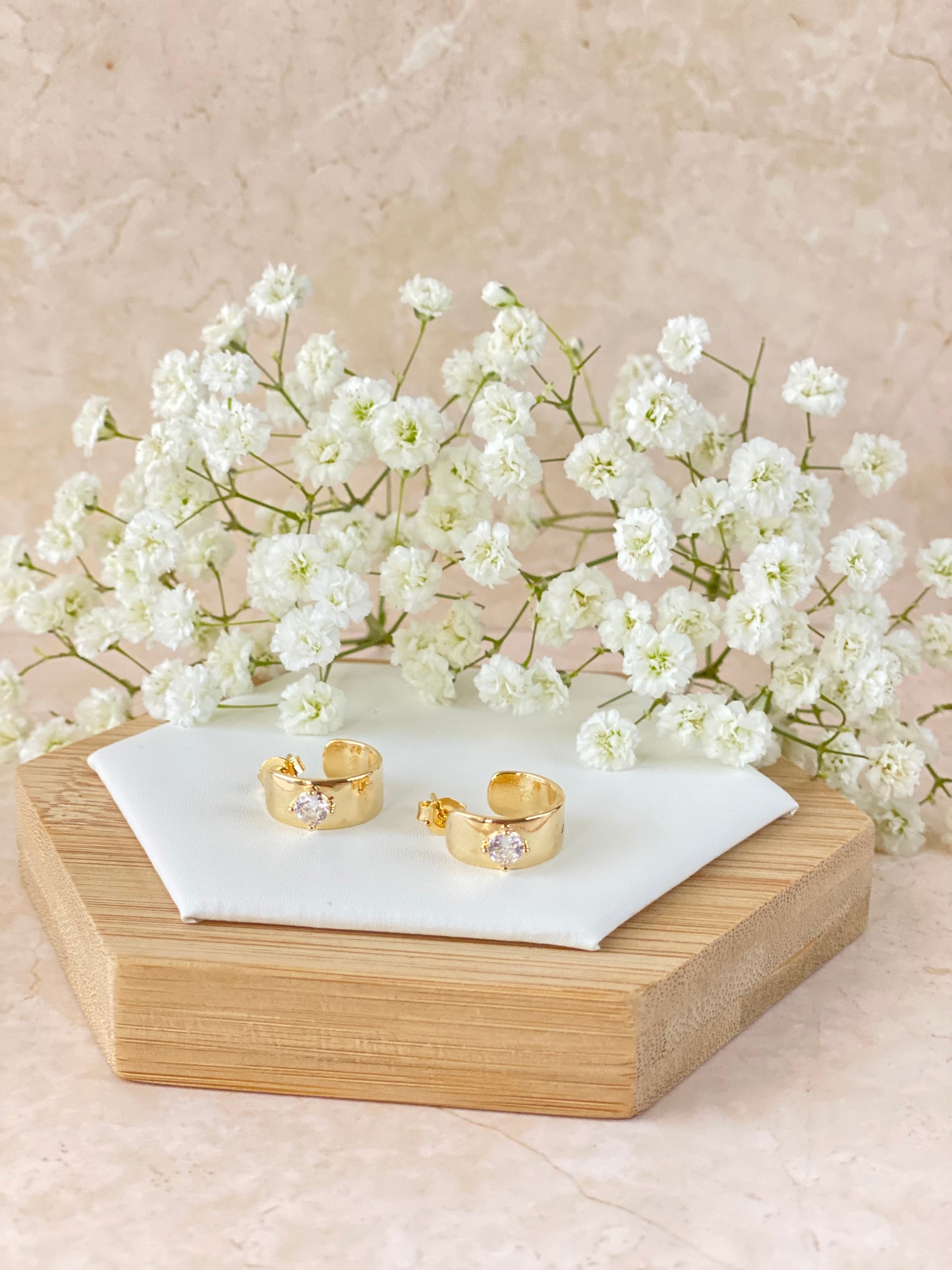 18k Gold Plated Modern Hoop Earring with CZ