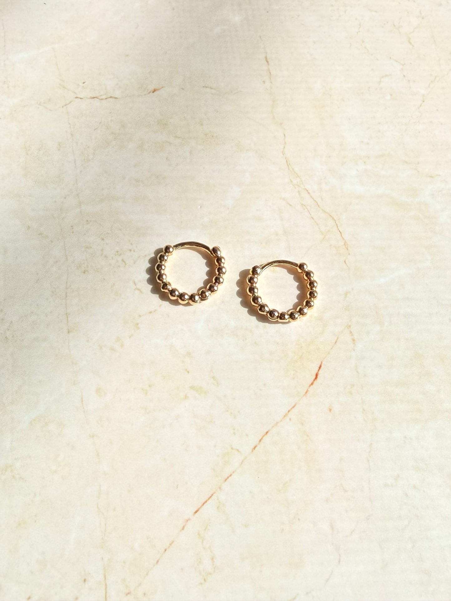 18k Gold Plated Beaded Ball Huggie Hoop Earrings