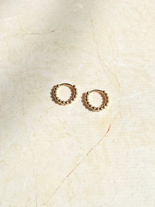 18k Gold Plated Beaded Ball Huggie Hoop Earrings