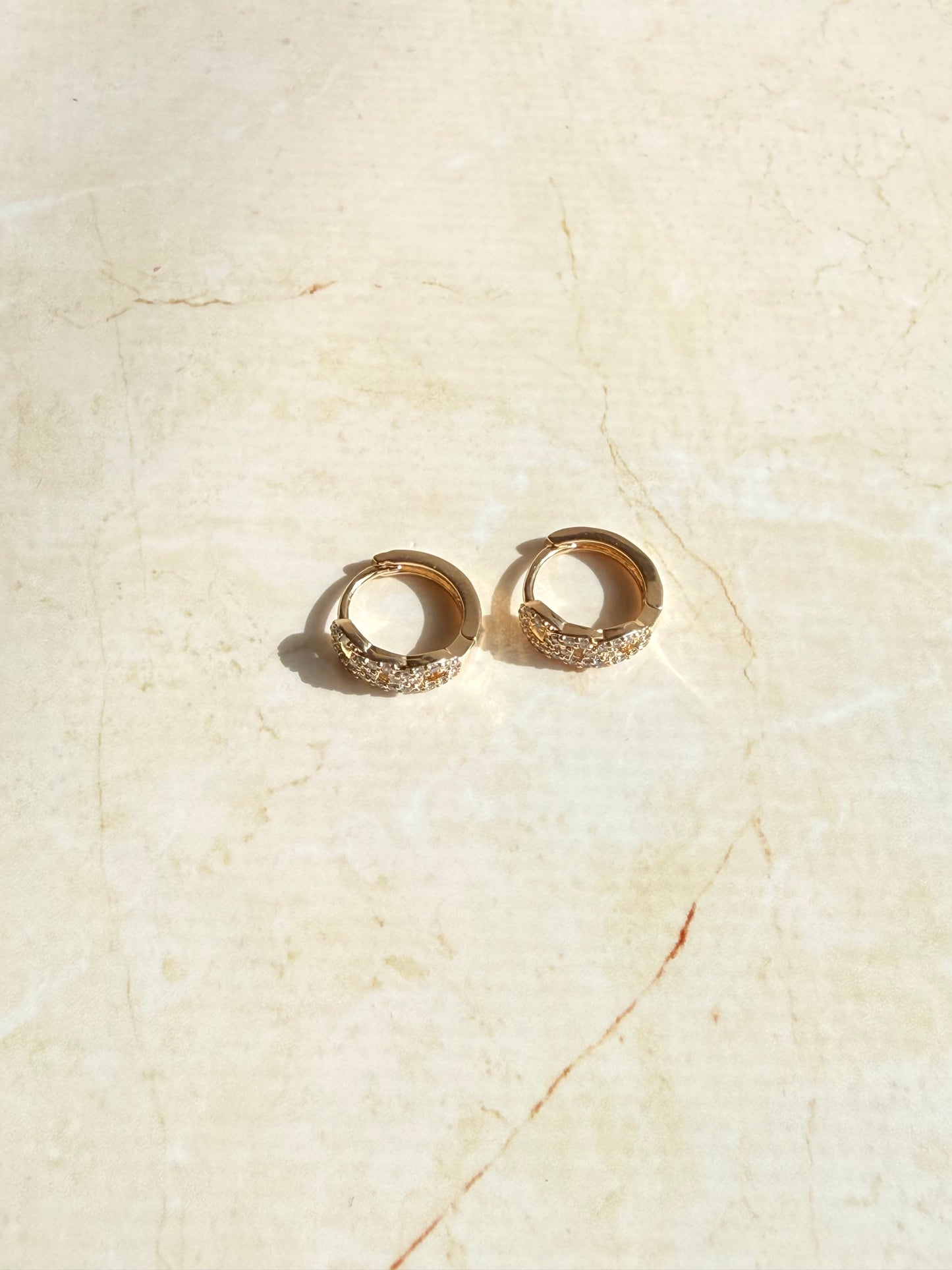 18k Gold Plated Pave Chain Link Huggie Hoop Earrings