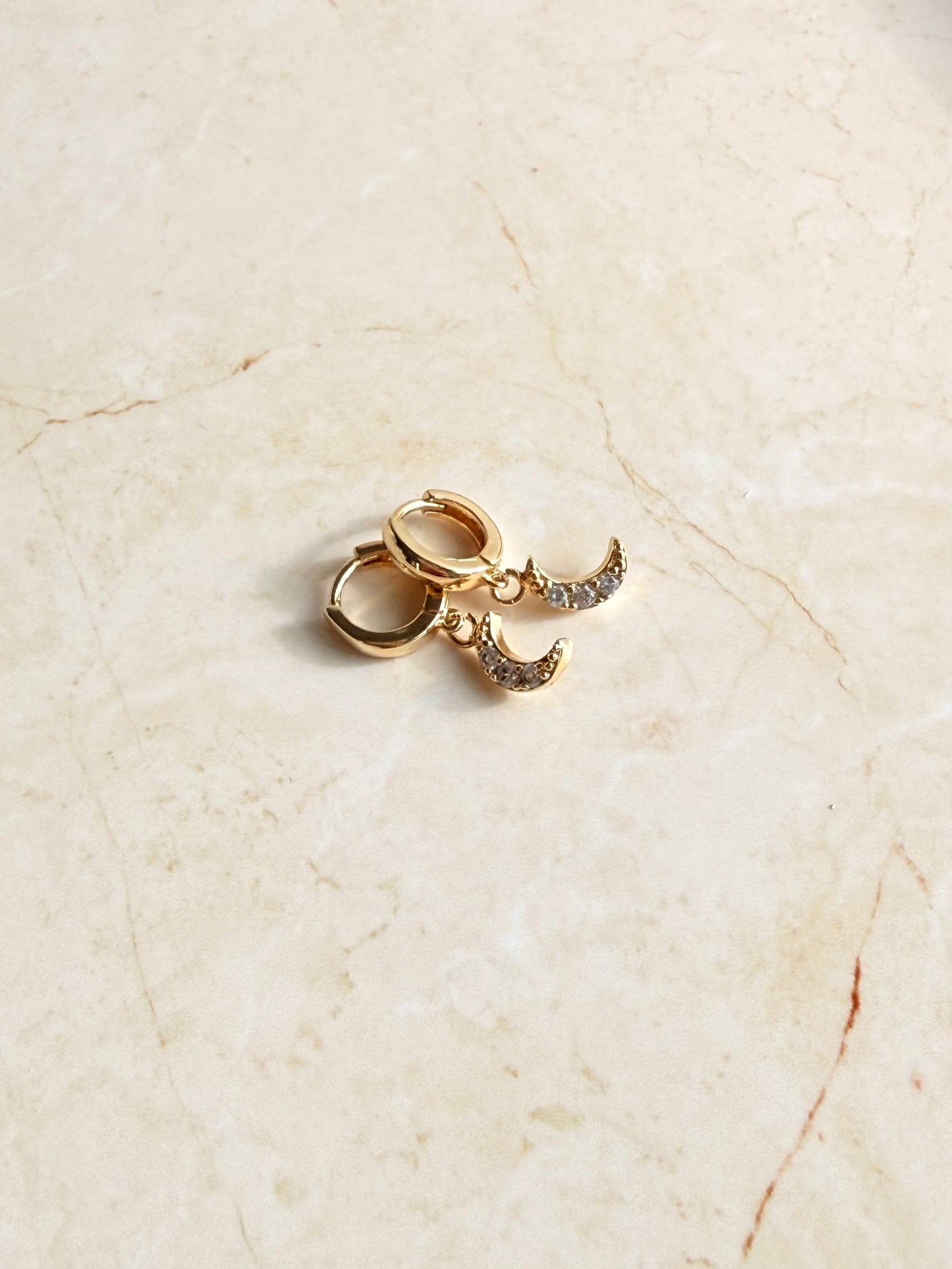 18k Gold Plated Pave Crescent Charm Huggie Earrings