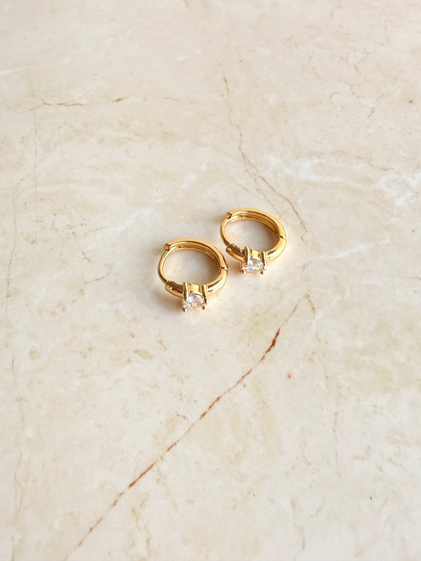 18K Gold Plated Huggie Hoop with CZ Heart
