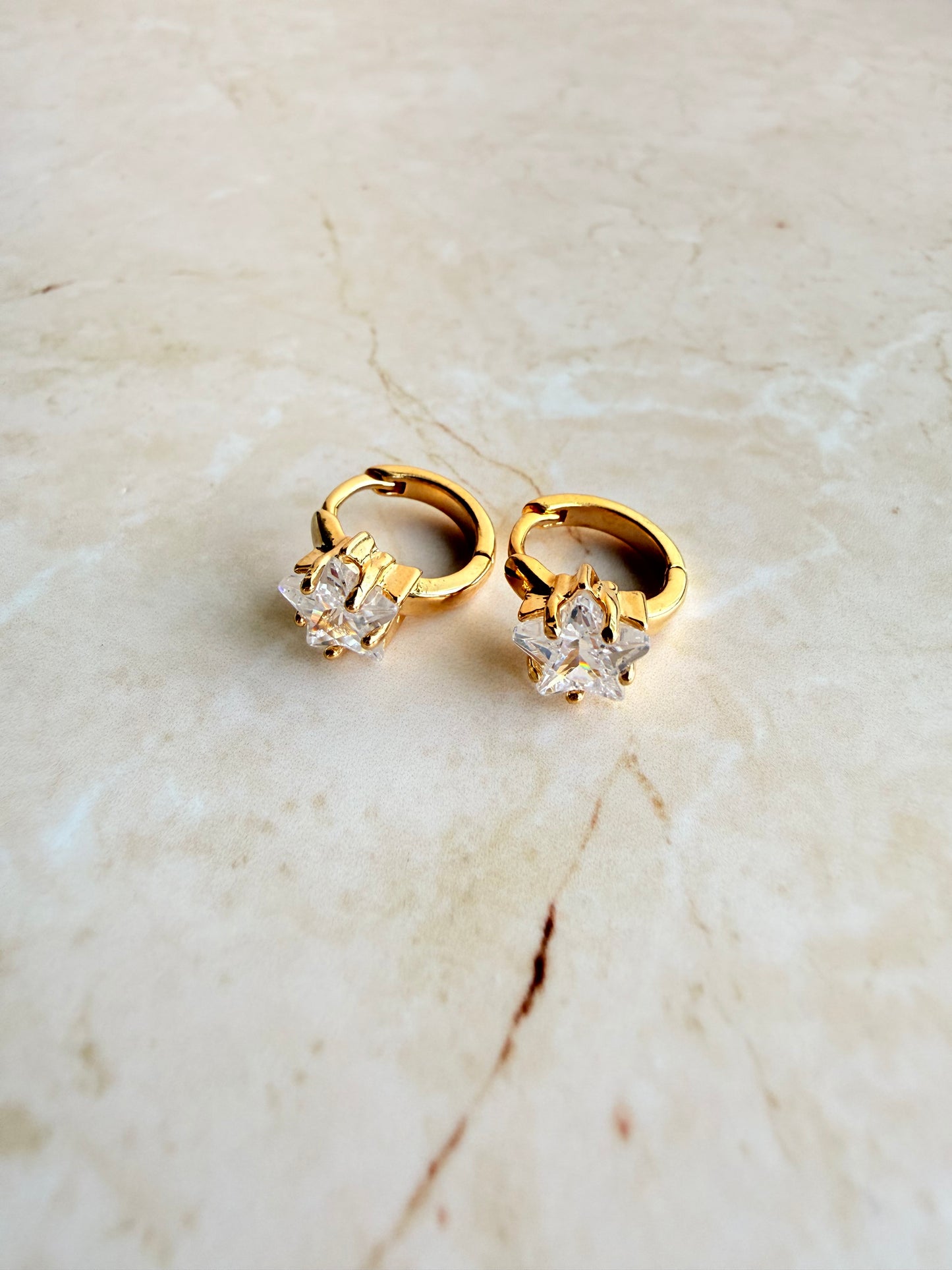 18k Gold Plated CZ Star Huggie Hoop Earrings
