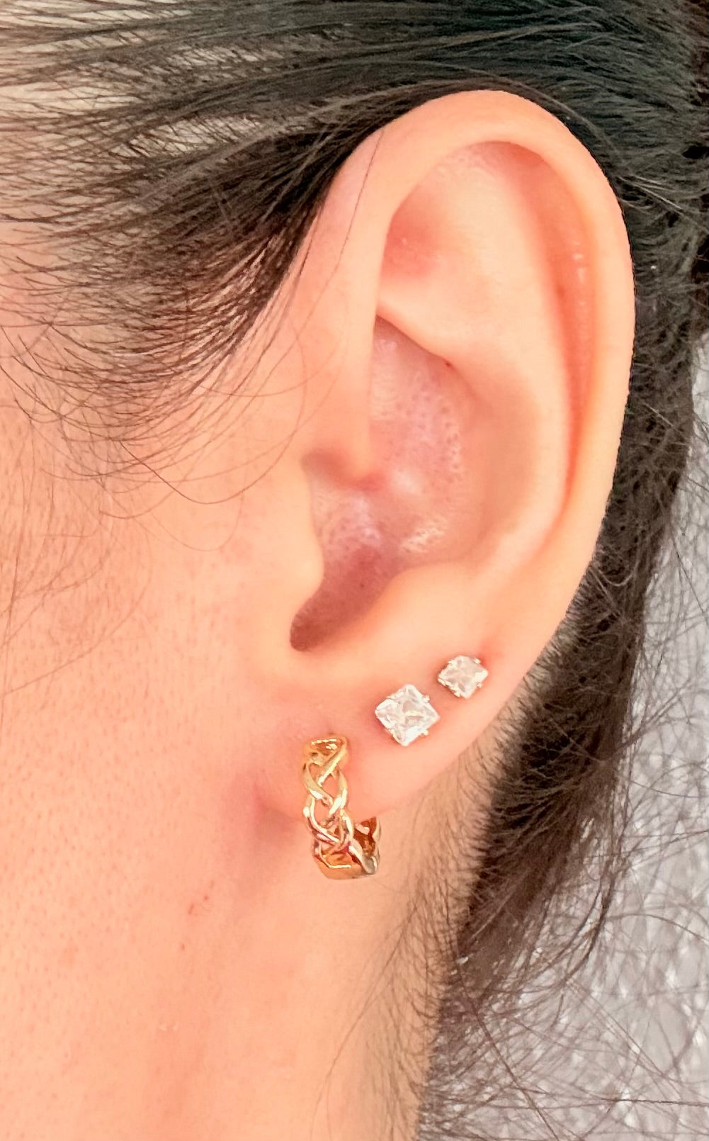 18k Gold Plated Braided Huggie Hoop Earrings