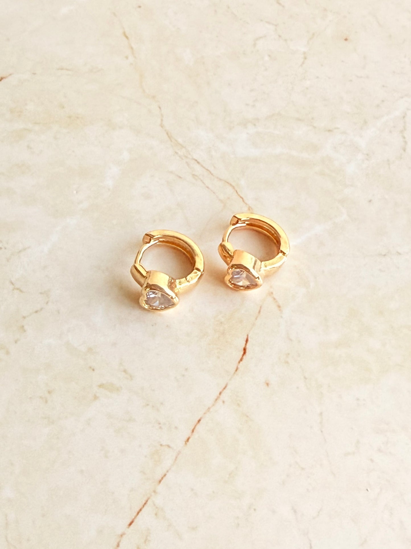 18k Gold Plated Heart CZ Huggie Hoop Earrings