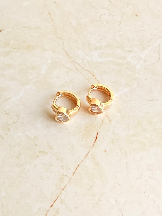 18k Gold Plated Heart CZ Huggie Hoop Earrings
