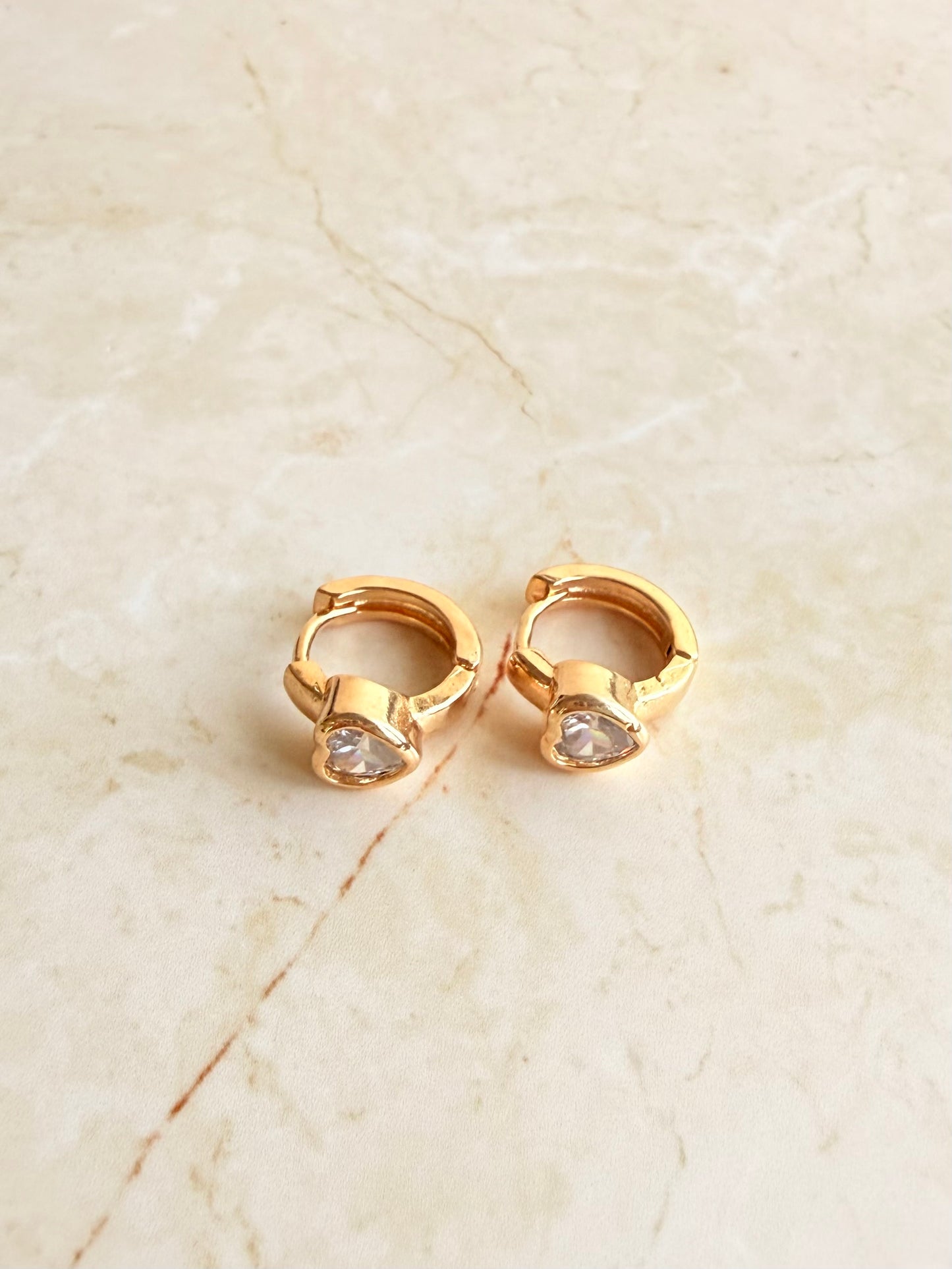 18k Gold Plated Heart CZ Huggie Hoop Earrings