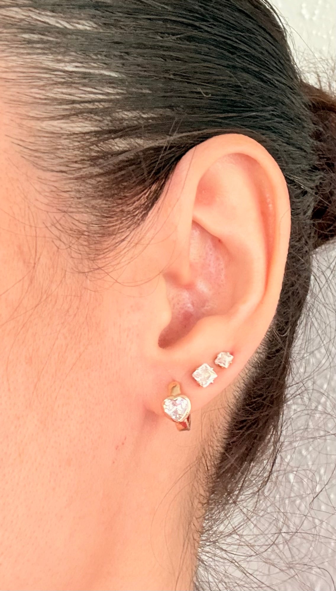 18k Gold Plated Heart CZ Huggie Hoop Earrings
