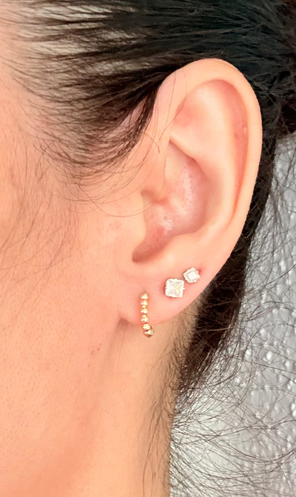 18k Gold Plated Beaded Ball Huggie Hoop Earrings