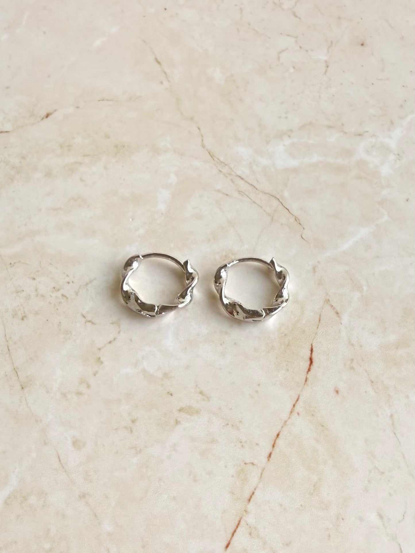 18 k Gold / Rhodium Plated Twisted Huggie Hoop Earrings