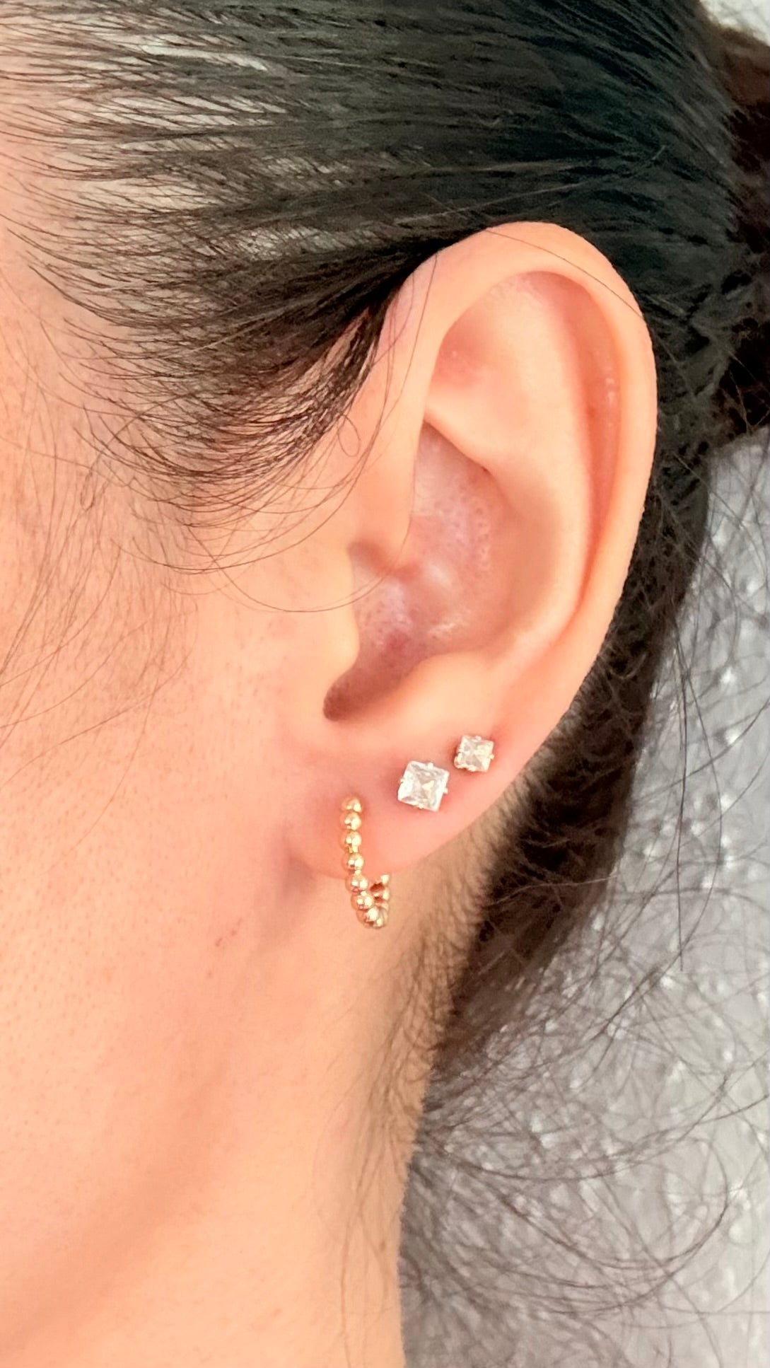 18k Gold Plated Beaded Ball Huggie Hoop Earrings