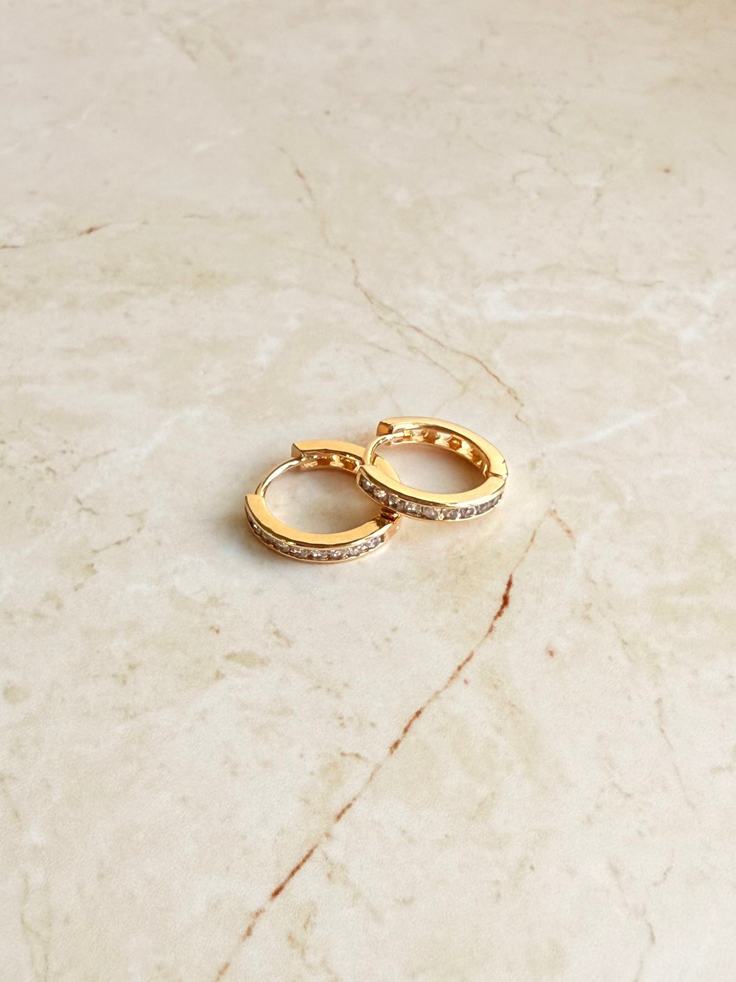 18k Gold Plated Everyday Pave Huggie Earrings