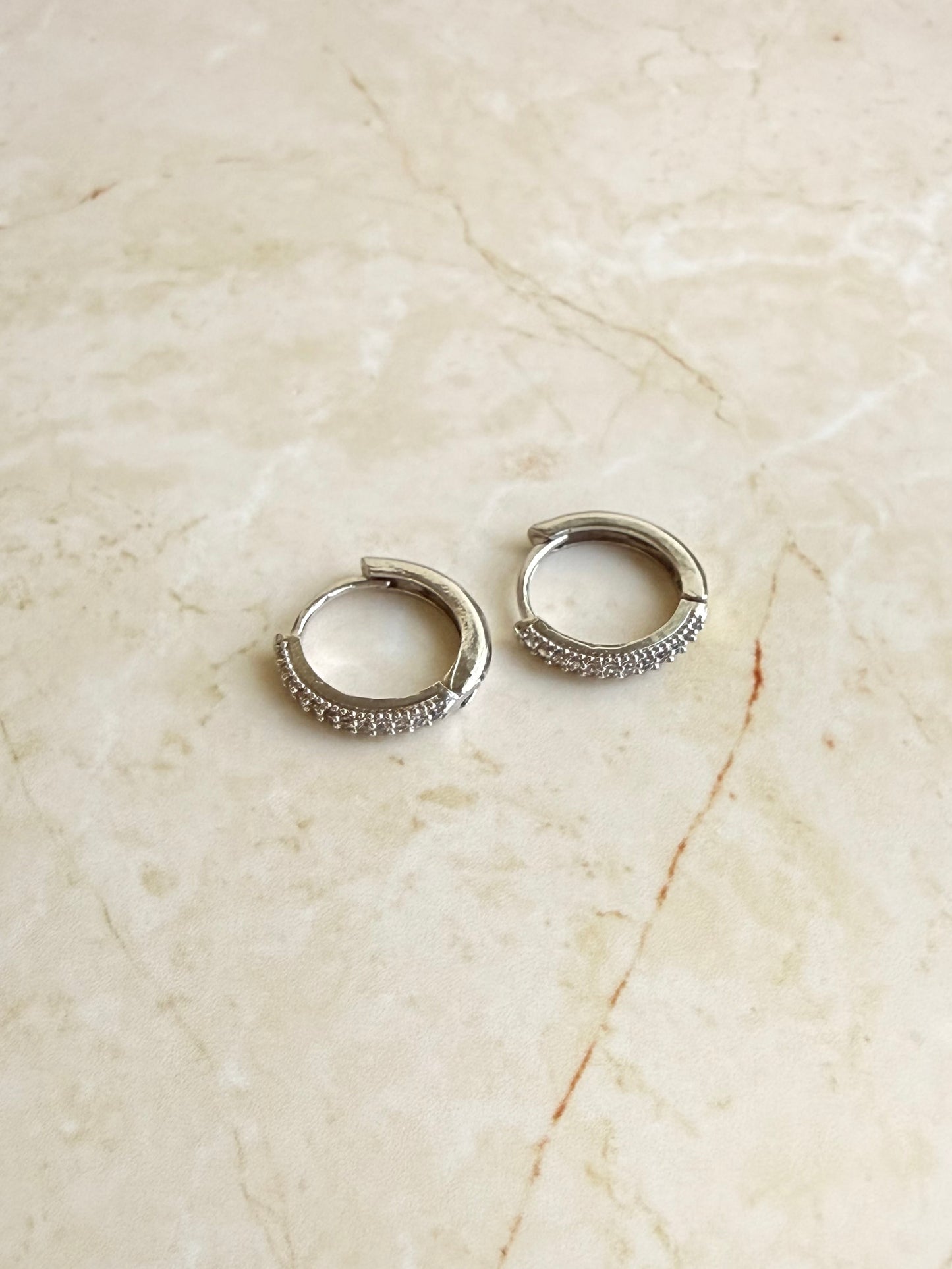 Rhodium Plated Pave Huggie Hoop Earrings