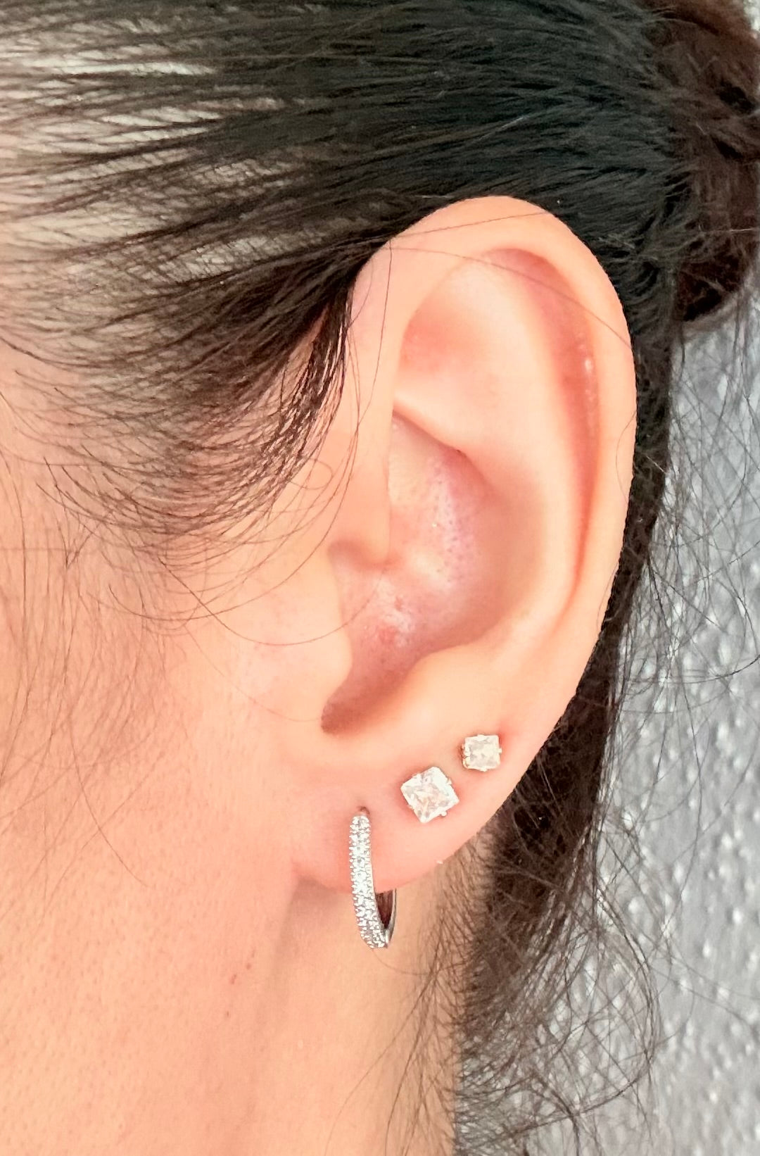 Rhodium Plated Pave Huggie Hoop Earrings