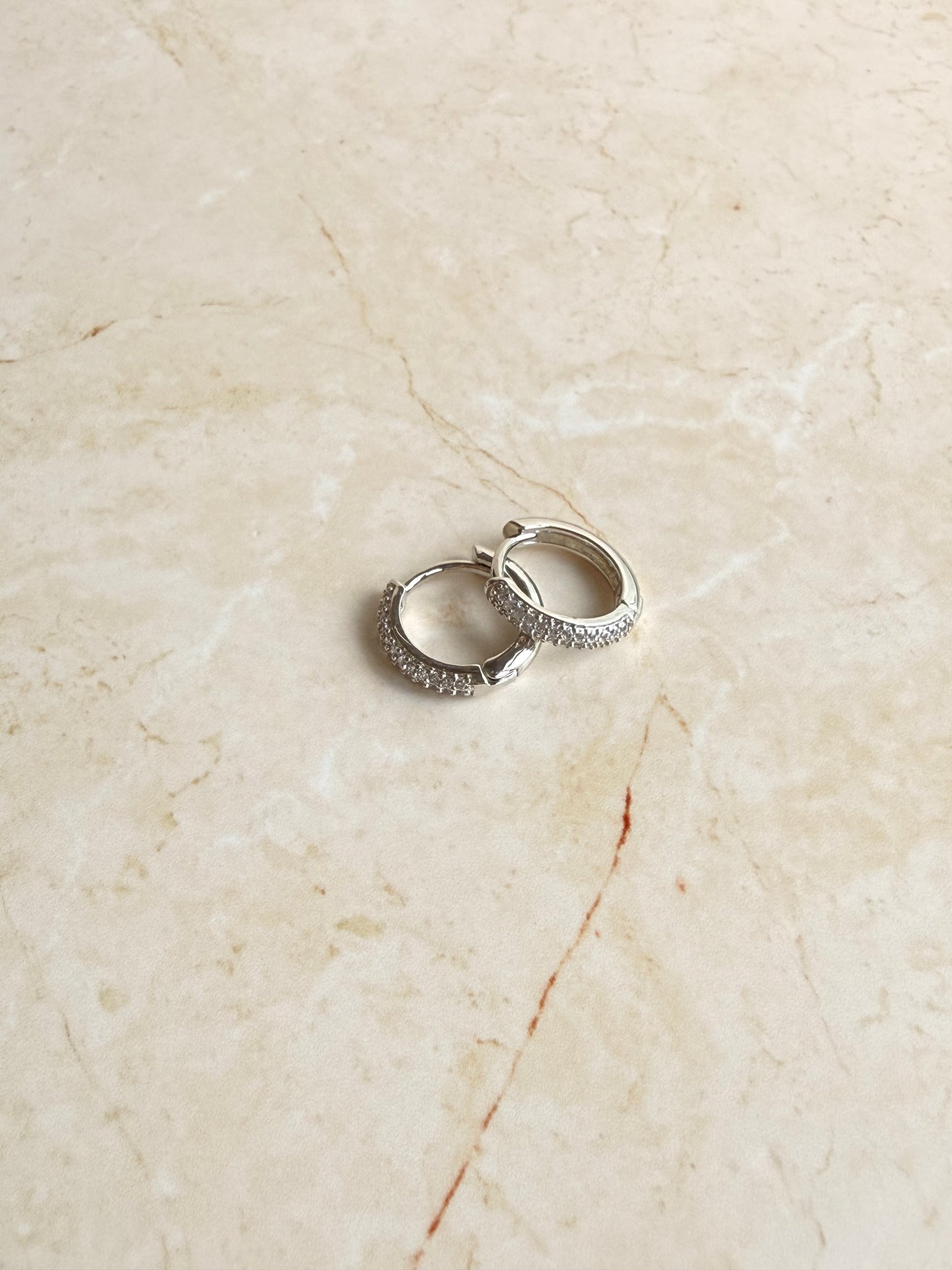 Rhodium Plated Pave Huggie Hoop Earrings