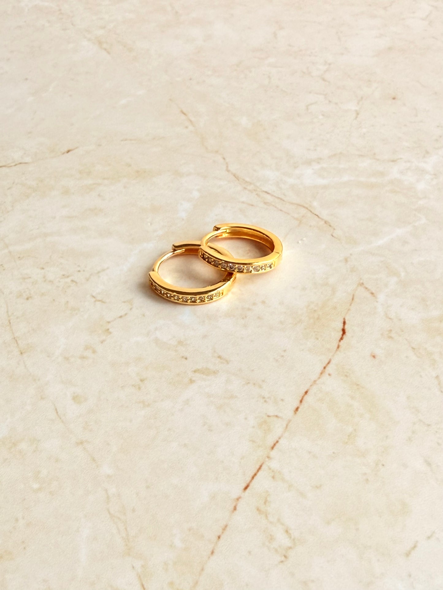 18k Gold Plated Delicate Pave Huggie Hoop Earrings