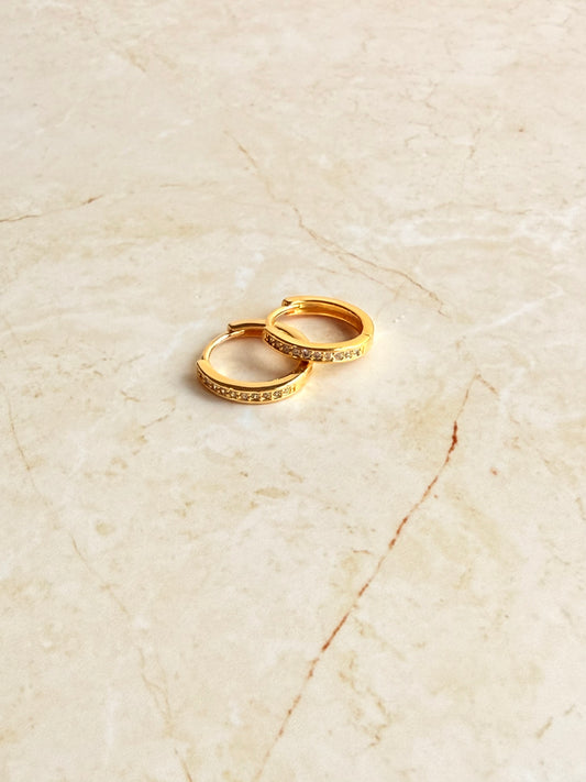 18k Gold Plated Delicate Pave Huggie Hoop Earrings