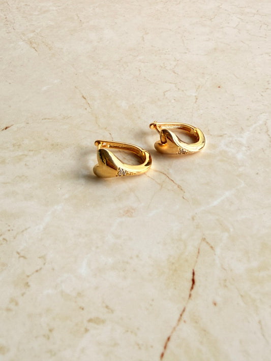18k Gold Plated Heart Huggie Earrings