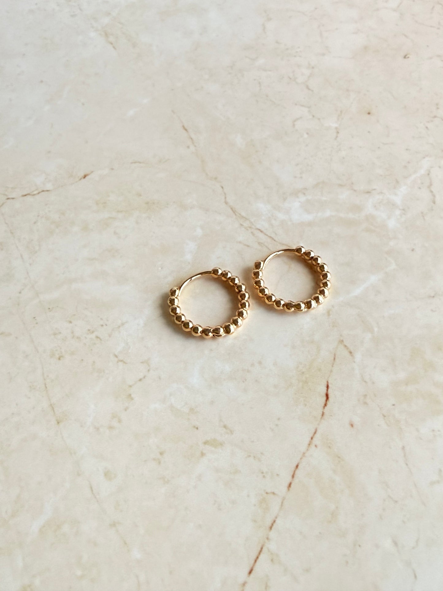 18k Gold Plated Beaded Ball Huggie Hoop Earrings