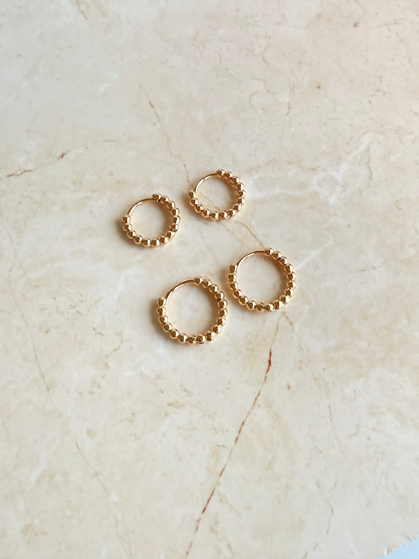 18k Gold Plated Beaded Ball Huggie Hoop Earrings