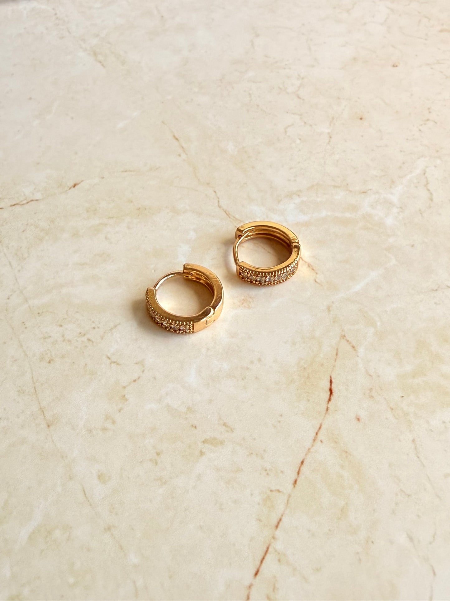 18k Gold Plated Delicate Pave Huggie Hoop Earrings