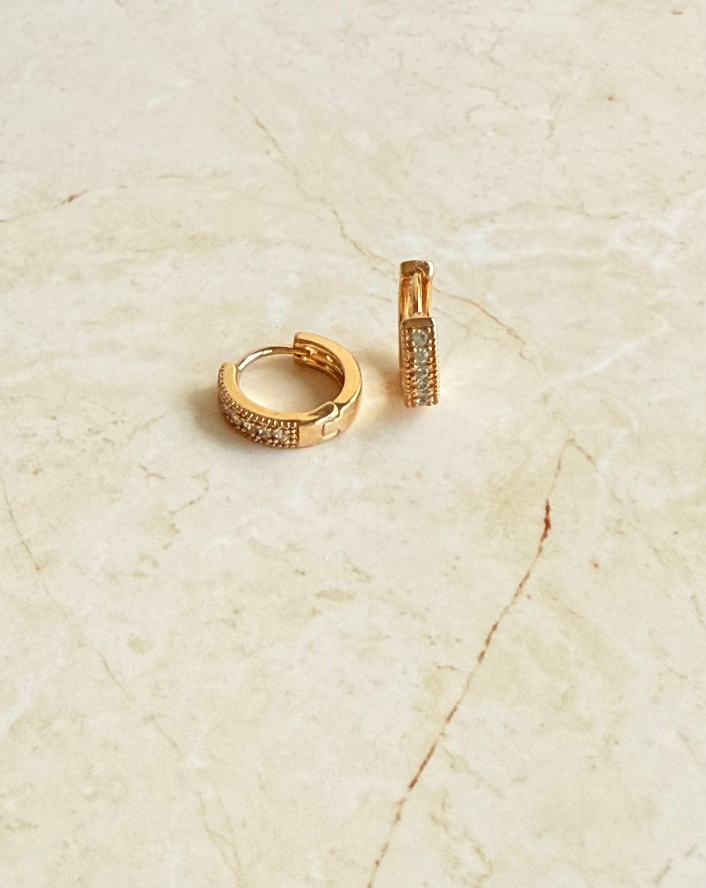 18k Gold Plated Delicate Pave Huggie Hoop Earrings