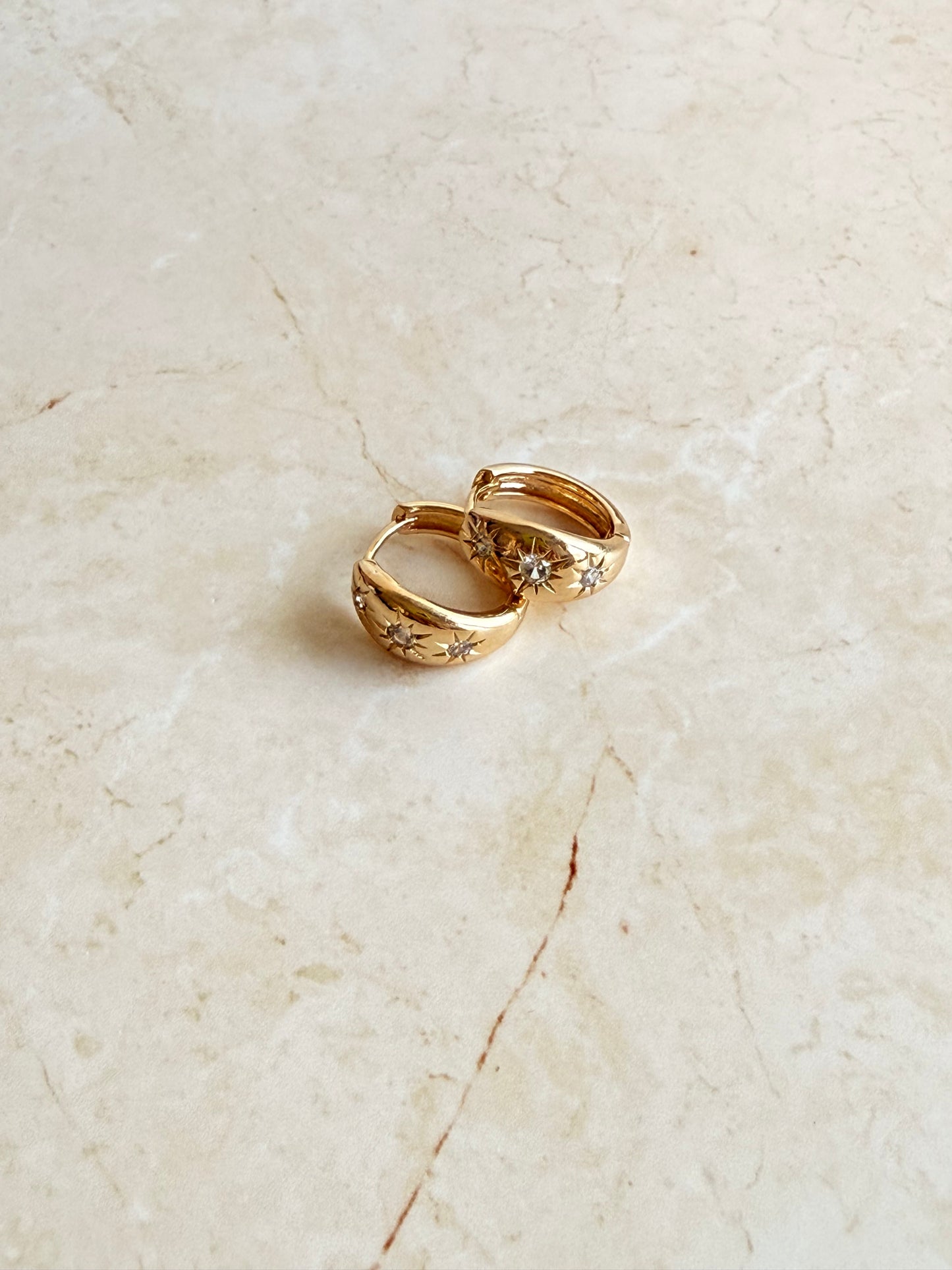 18K Gold / Rhodium Plated Triple Star Cubic Zirconia Huggie Hoop Earrings