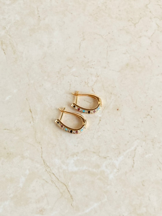 18K Gold Plated Multi Color Huggie Earrings