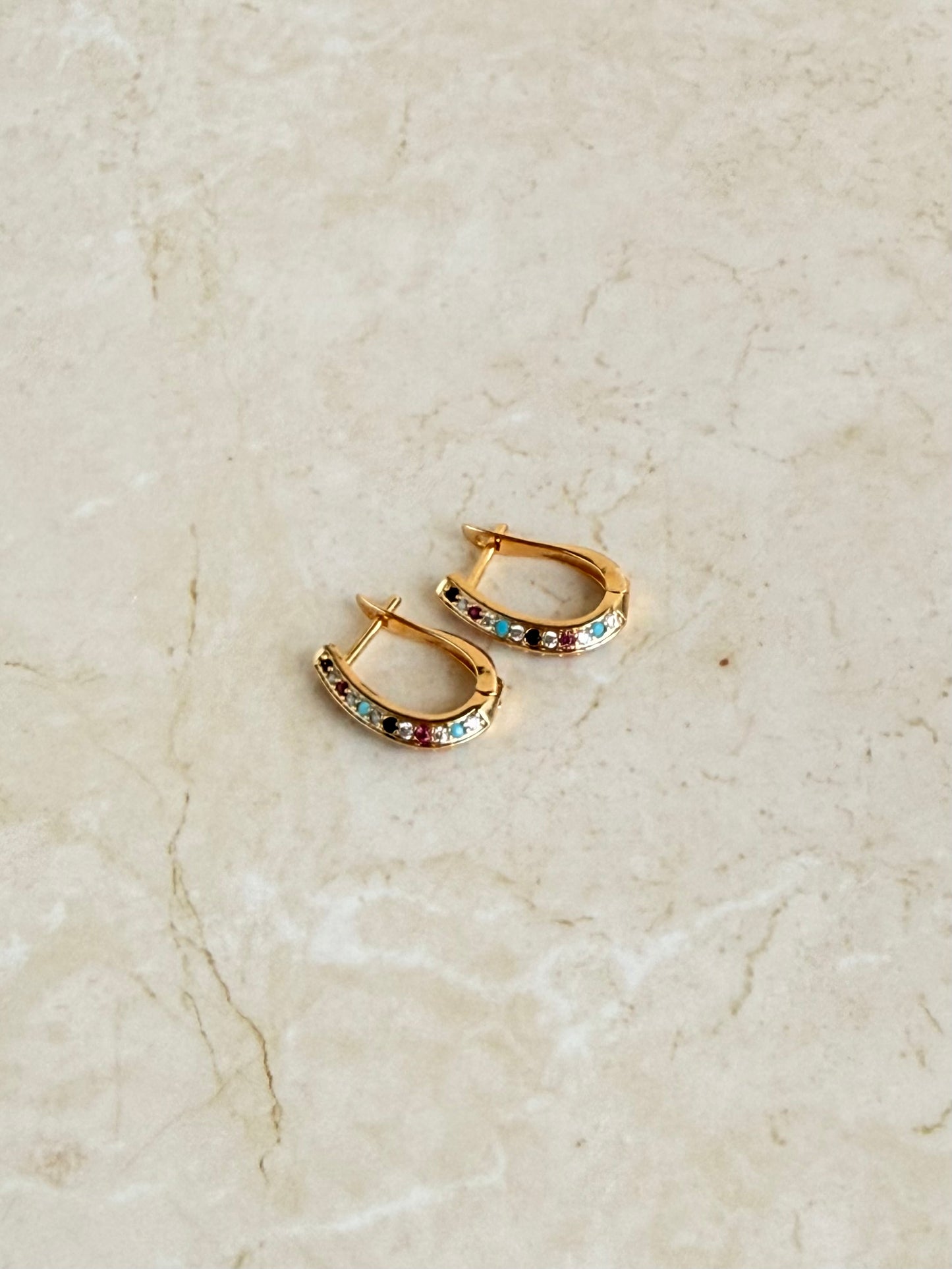18K Gold Plated Multi Color Huggie Earrings