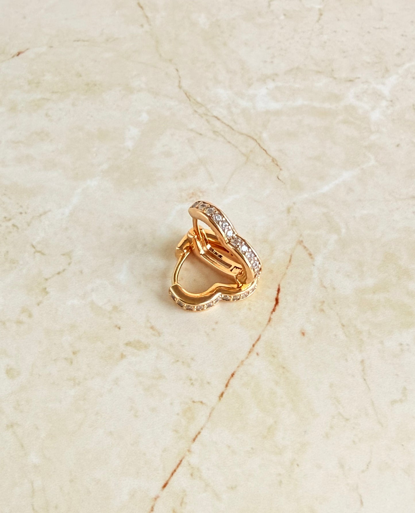 18k Gold Plated Heart Pave Huggie Hoop Earrings